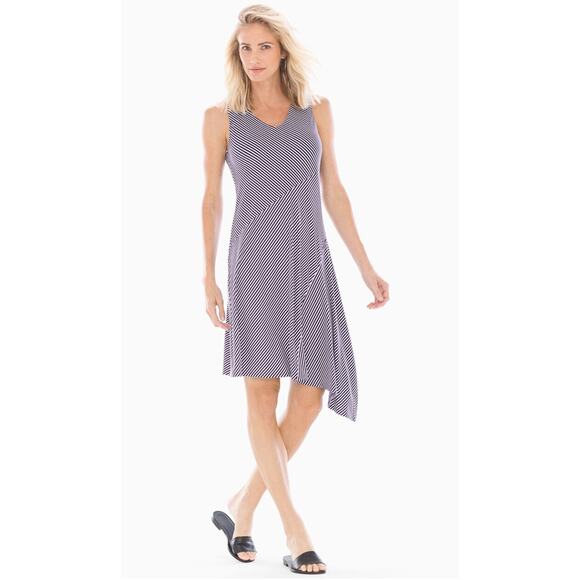 Soma Women's Asymmetrical Hem Midi Dress Stocking Stripe Maritime Size Small - Picture 1 of 10